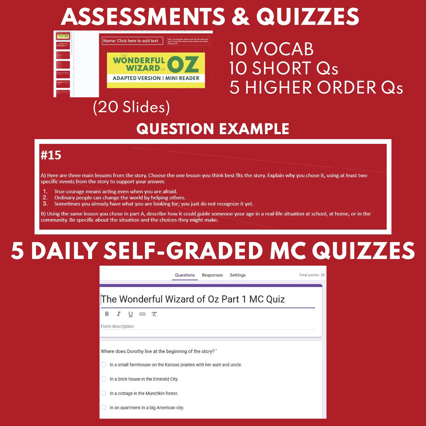 The Wonderful Wizard of Oz | Full Week Lesson | Adapted Version Text | No Prep