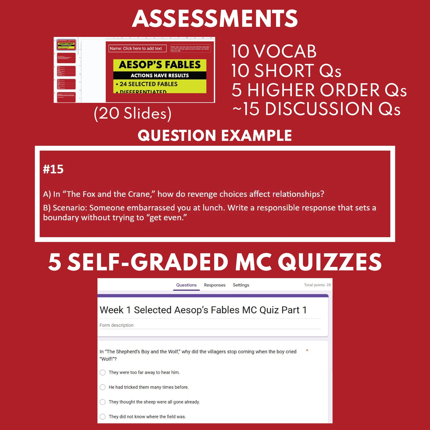 Aesop's Fables Differentiated Study Guide for Grades 3 to 5 | W1 Consequences & Responsibility