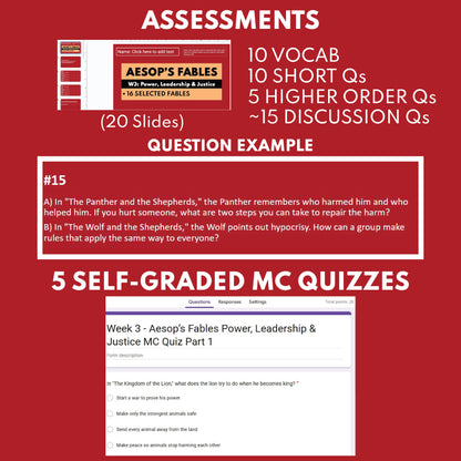 Aesop's Fables Differentiated Study Guide for Grades 3 to 5 | W3 Power, Leadership & Justice