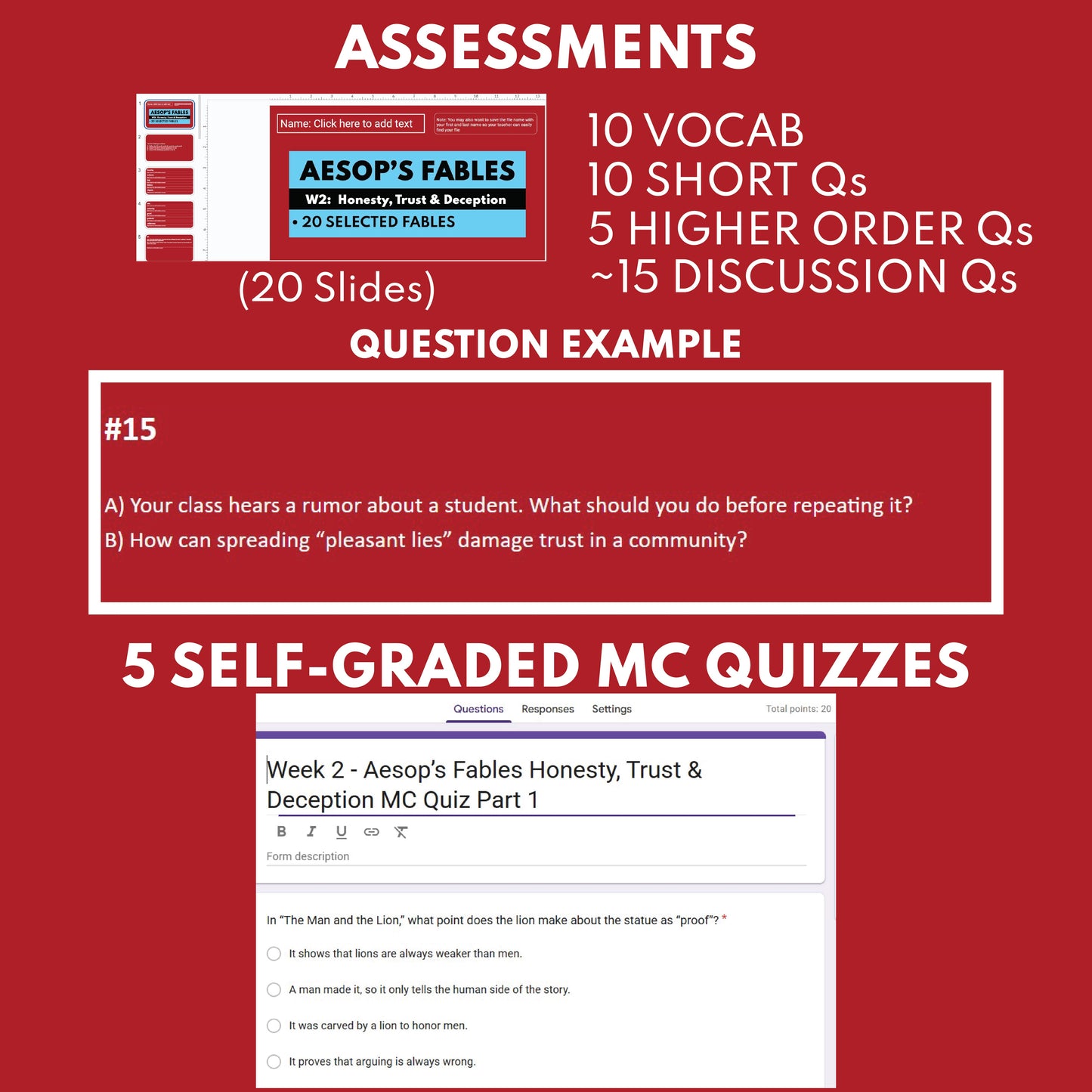 Aesop's Fables Differentiated Study Guide for Grades 3 to 5 | W2 Honesty, Trust & Deception