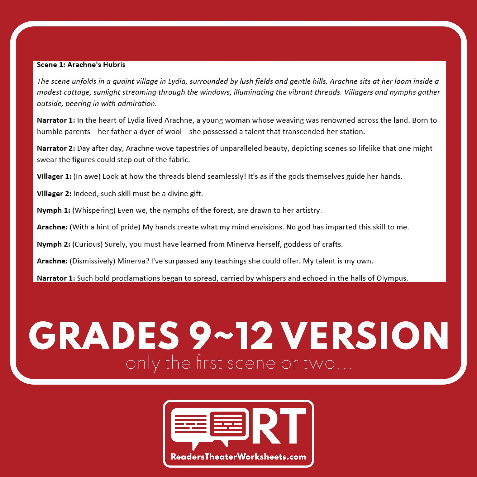 Arachne and Minerva Reader's Theater Script | Greek Mythology for ...