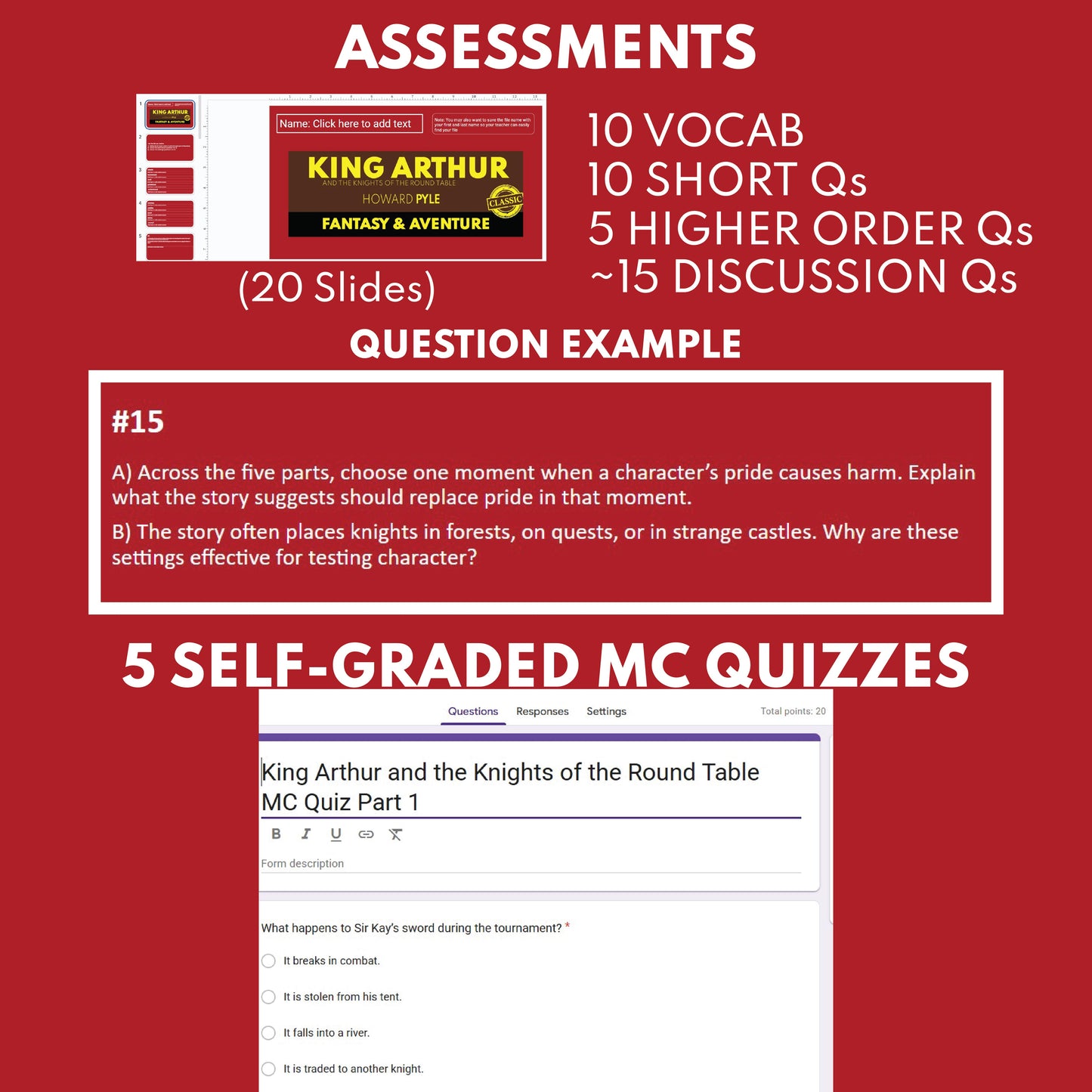 King Arthur and the Knights of the Round Table by Howard Pyle Differentiated Study Guide Lit Set for Grades 3 to 5