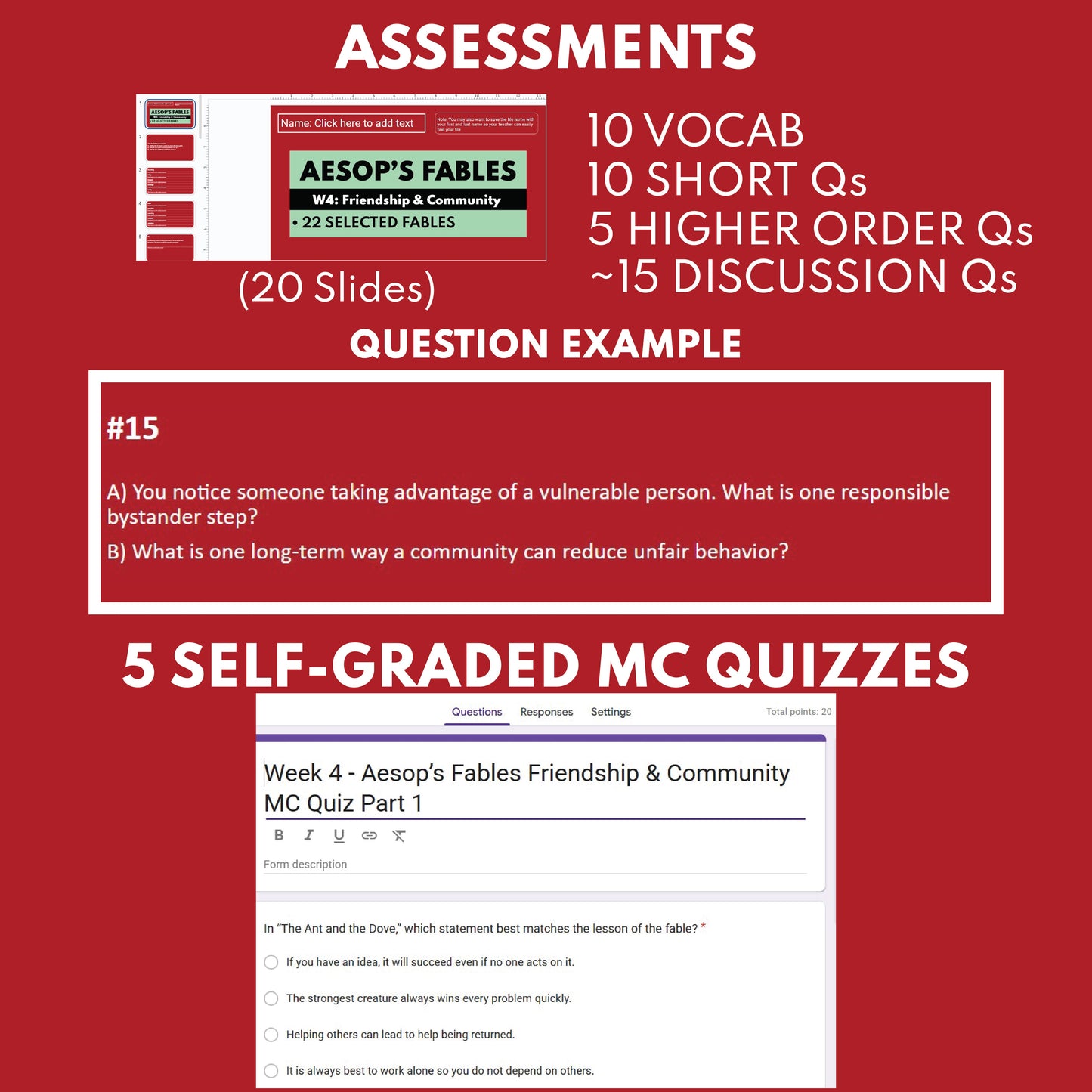 Aesop's Fables Differentiated Study Guide for Grades 3 to 5 | W4 Friendship, Cooperation & Community
