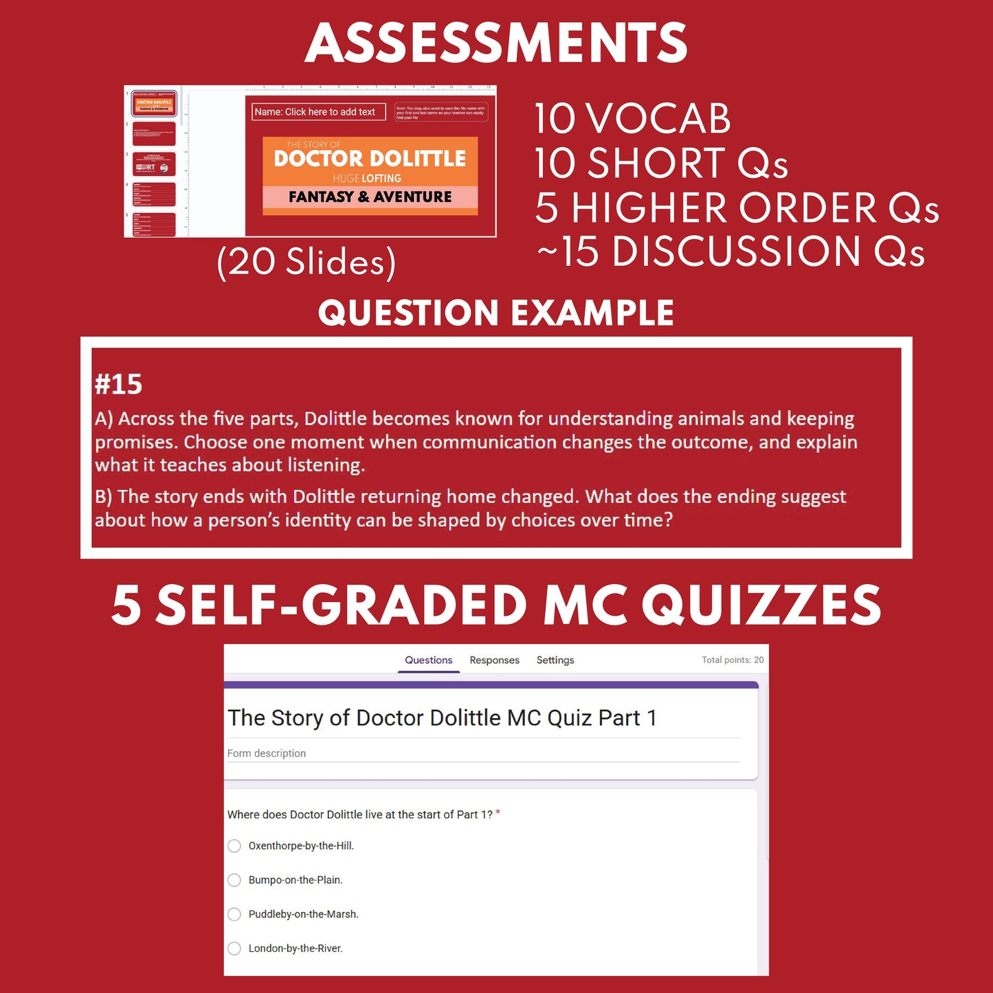 The Story of Doctor Dolittle by Hugh Lofting Differentiated Study Guide Lit Set for Grades 3 to 5