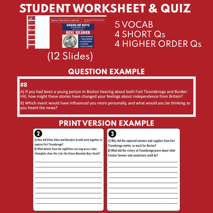The Green Mountain Boys and Bunker Hill U.S. History Mini Reader Lesson for Grades 5-8