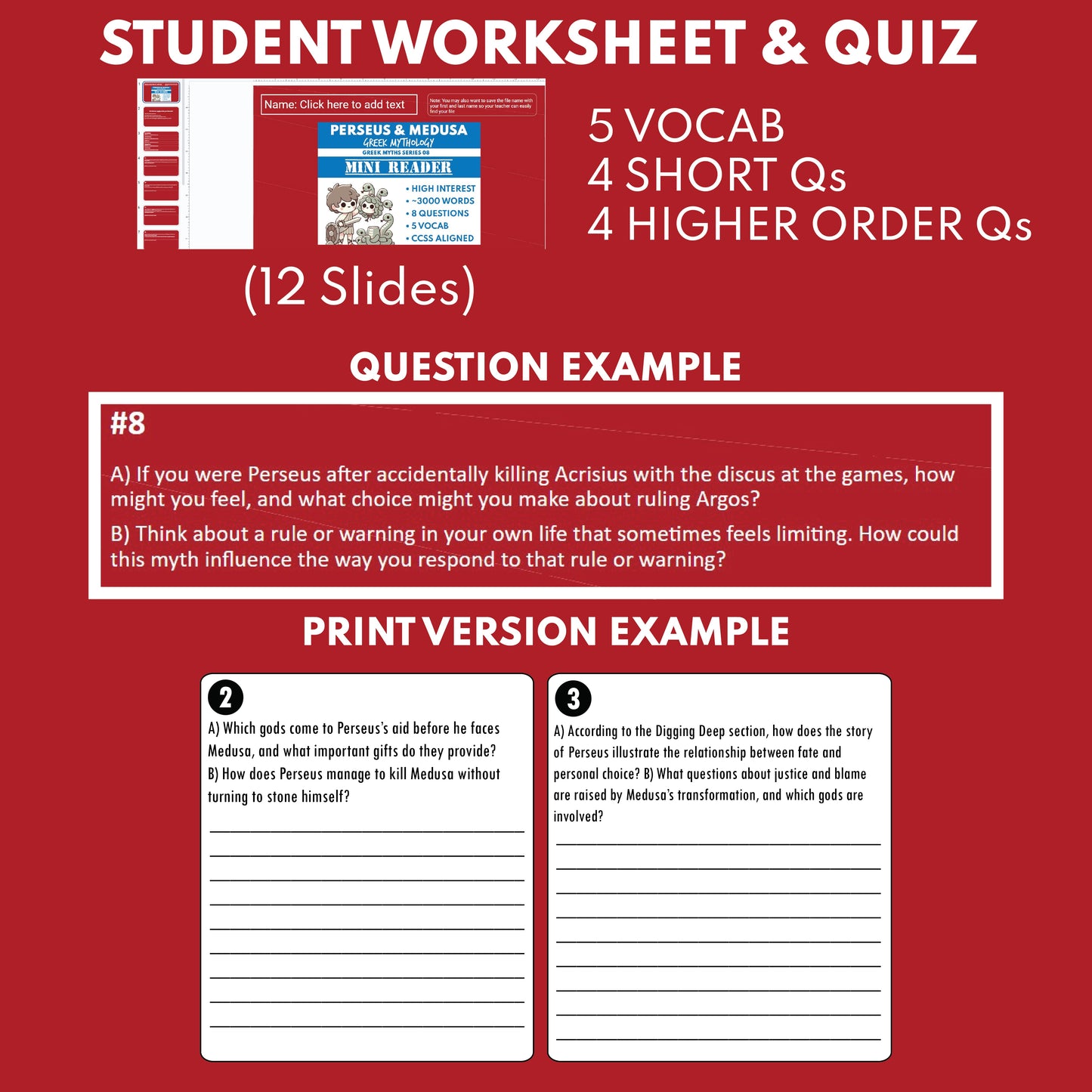 Perseus, Medusa, and Andromeda — Greek Mythology Mini Reader #08 | Grades 6–12