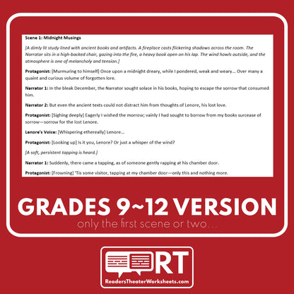 The Raven (Edgar Allan Poe) Reader's Theater Script - ["Differentiated","Edgar Allan Poe","Grades 6-8","Grades 9-12"]