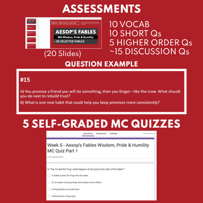Aesop's Fables Differentiated Study Guide for Grades 3 to 5 | W5 Wisdom, Pride & Humility