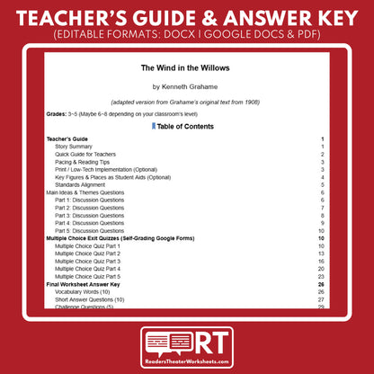 The Wind in the Willows Differentiated Novel Study | Grahame | Literature Set for Grades 3 to 5