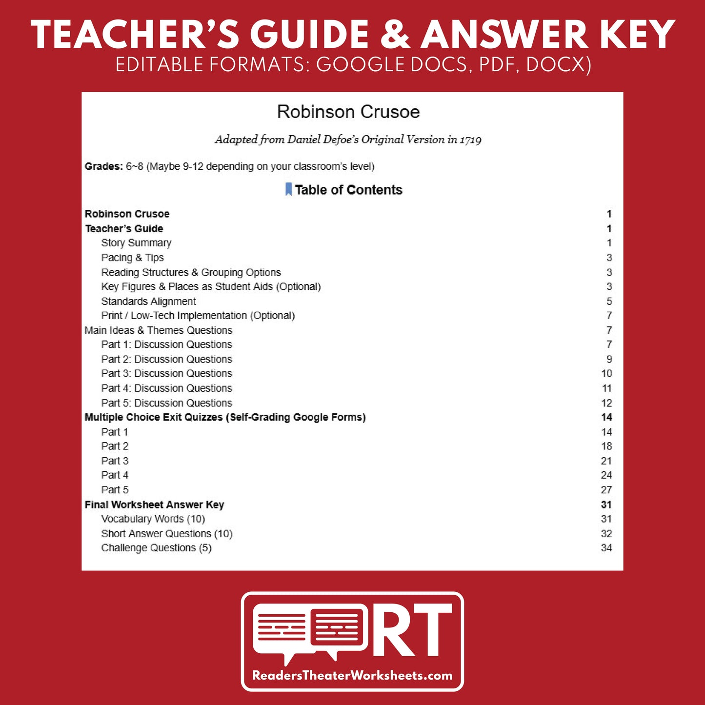 Robinson Crusoe | Full Week Lesson | Adapted Version | Defoe | No Prep
