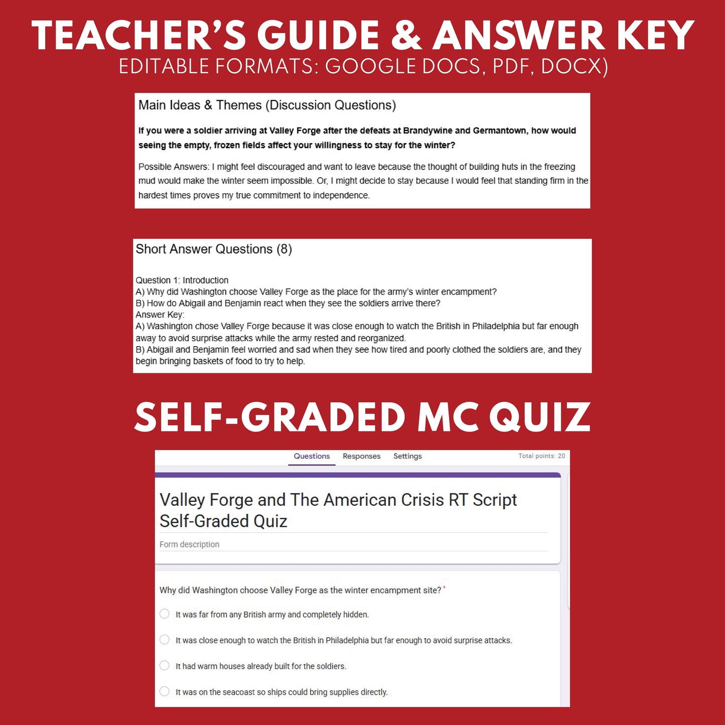Valley Forge and The American Crisis U.S. History Mini Reader Lesson for Grade 5-8