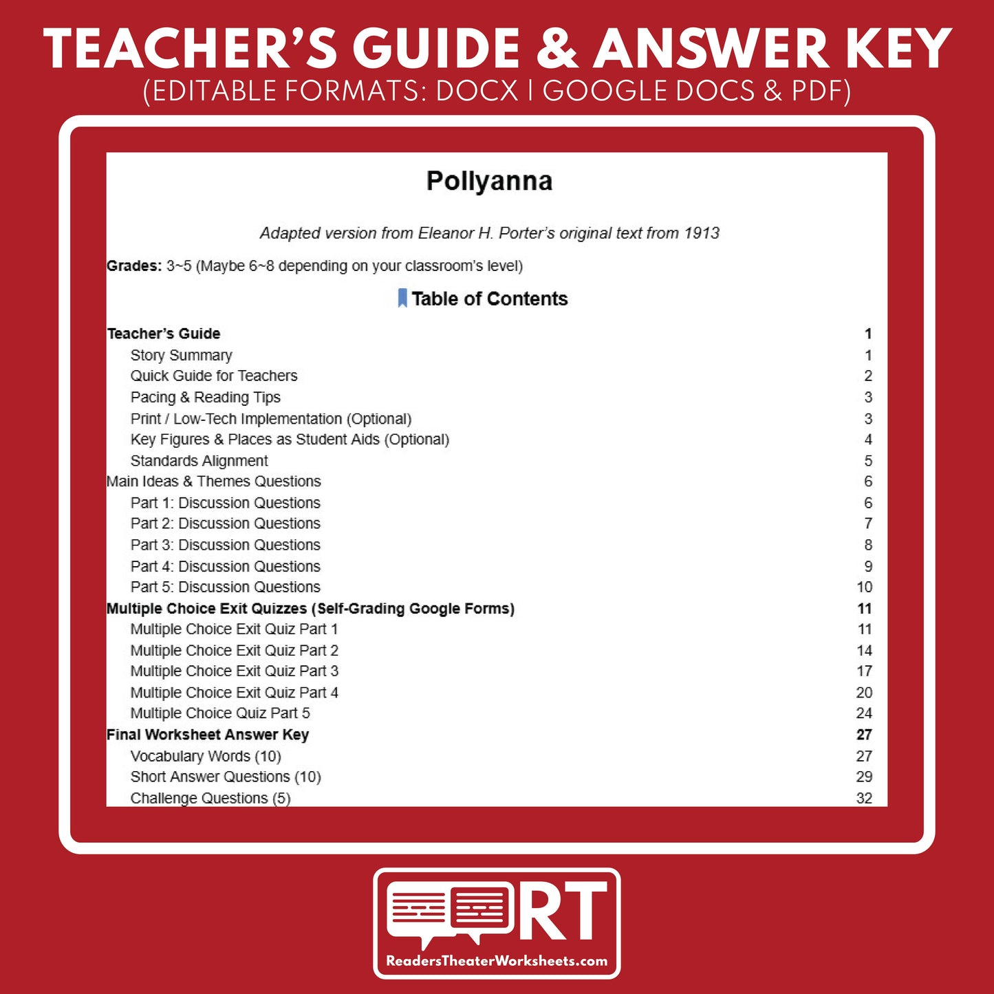 Pollyanna Differentiated Novel Study | Porter | Literature Set for Grades 3 to 5