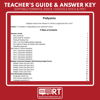 Pollyanna Differentiated Novel Study | Porter | Literature Set for Grades 3 to 5
