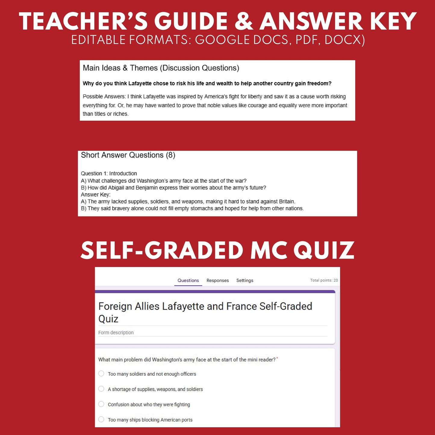 Foreign Allies: Lafayette and France U.S. History Mini Reader Lesson for Grade 5-8