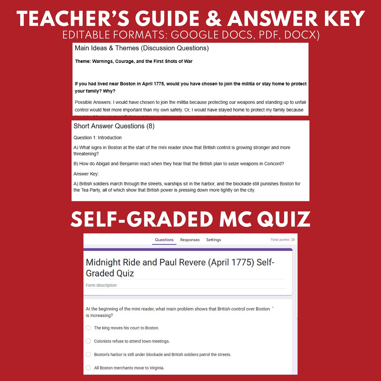 The Midnight Ride and Paul Revere U.S. History Mini Reader Lesson for Grade 5+