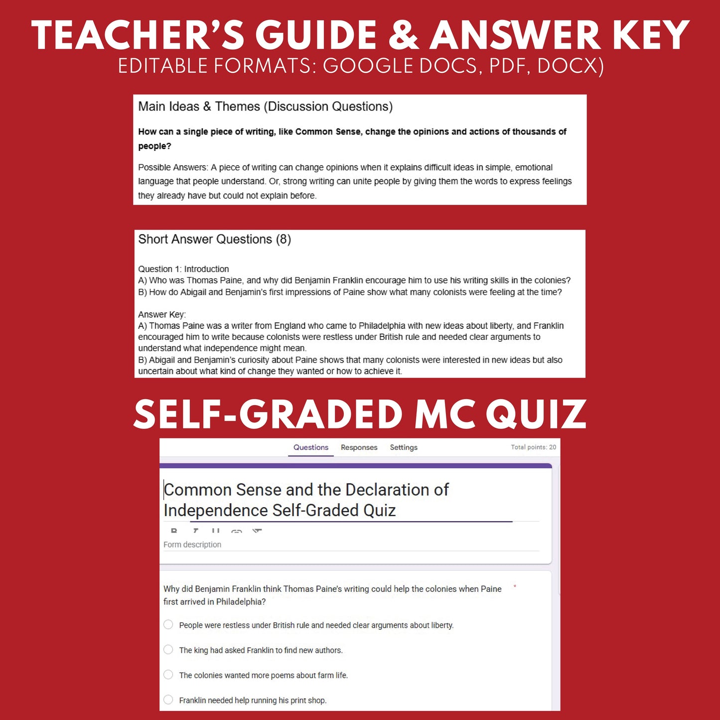 Common Sense and the Declaration of Independence U.S. History Mini Reader Lesson for Grade 5-8
