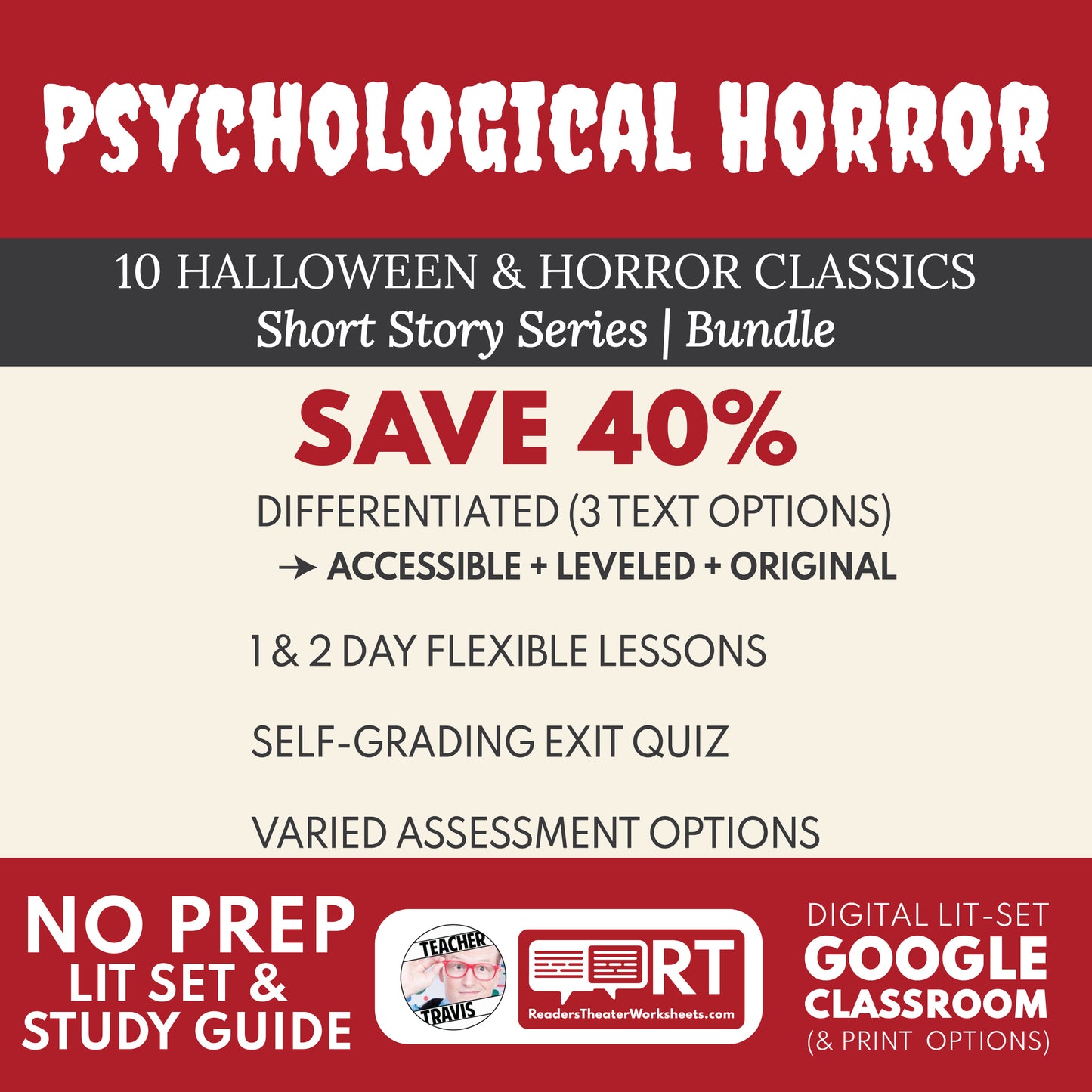 Psychological Horror Short Story Study Guides (10 Differentiated Lessons) cover image