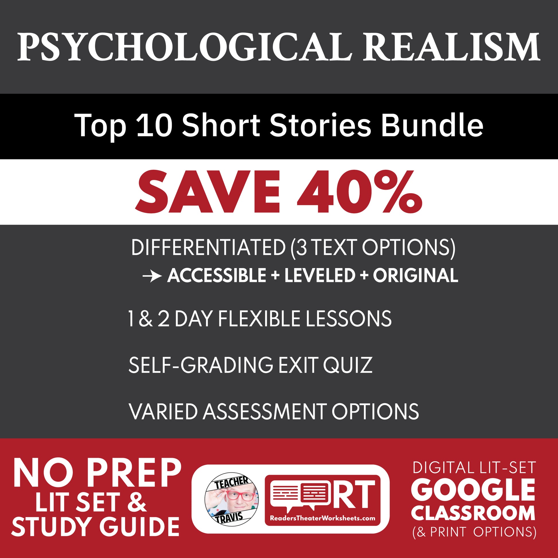 Psychological Realism Top 10 Short Story Study Guides Bundle cover image