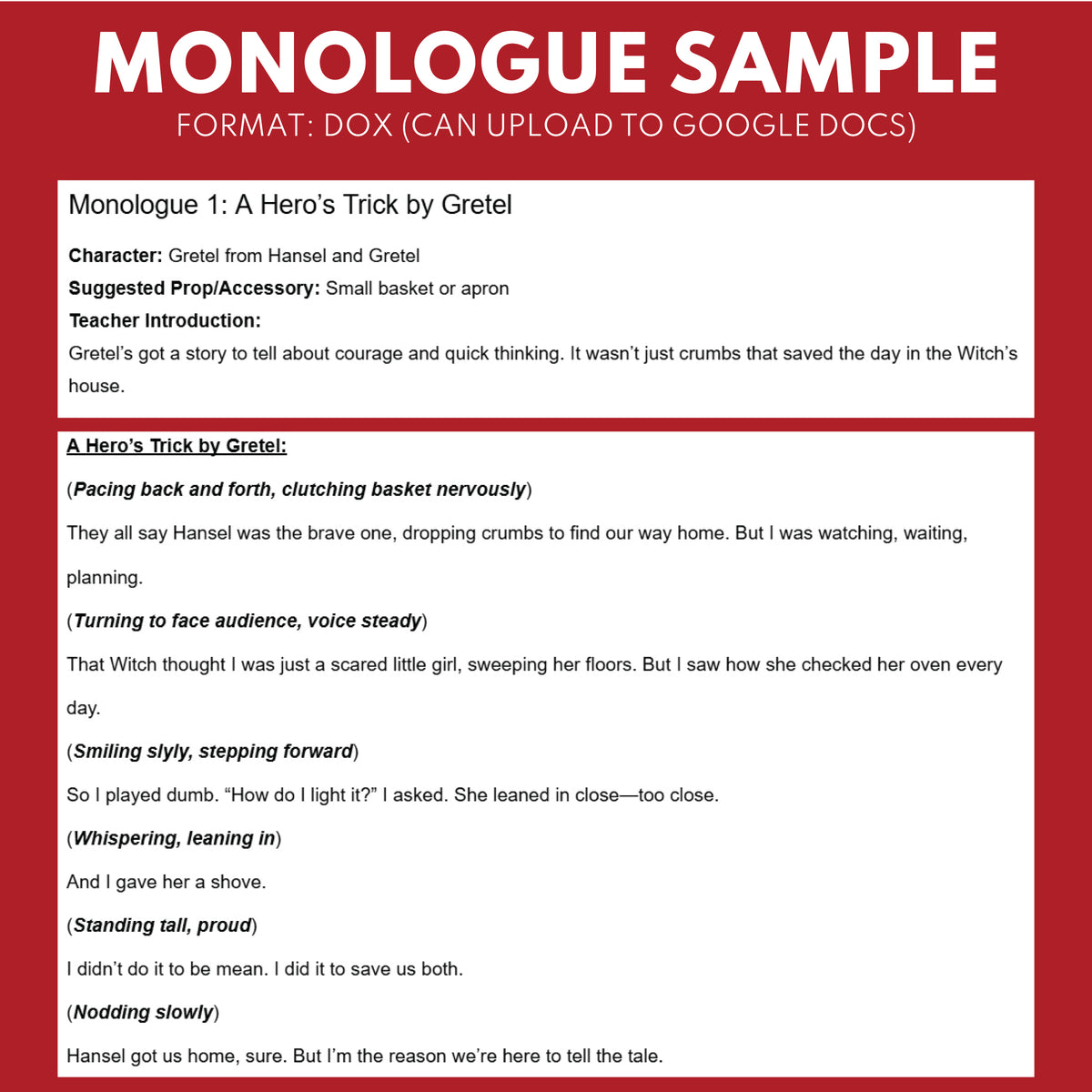 Writing A Monologue Worksheet.pdf 10 FREE Short Fairy Tale Monologue Scripts for Grades 1 to 3 | No Prep ...