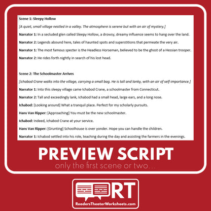 The Legend of Sleepy Hollow Reader's Theater Script (Short ~15min) - ["Famous Short Story","Grades 6-8","Grades 9-12","Short Horror"]