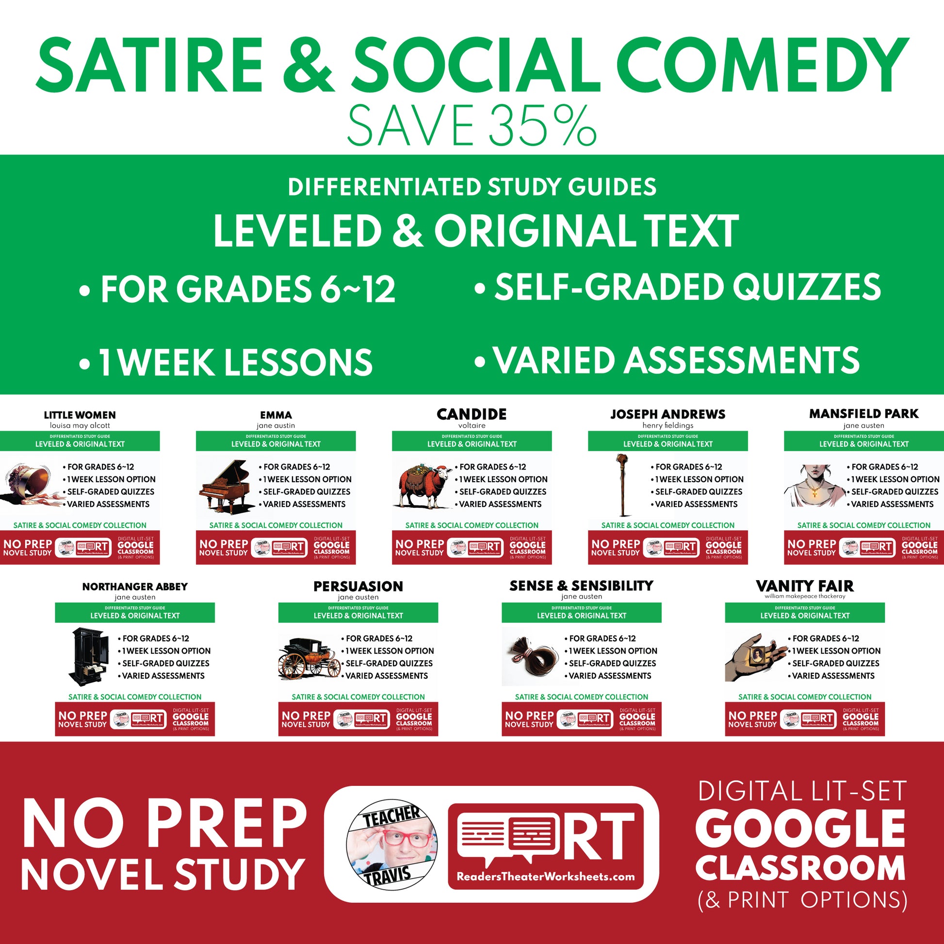 Satire & Social Comedy Study Guides Bundle classroom resource bundle cover