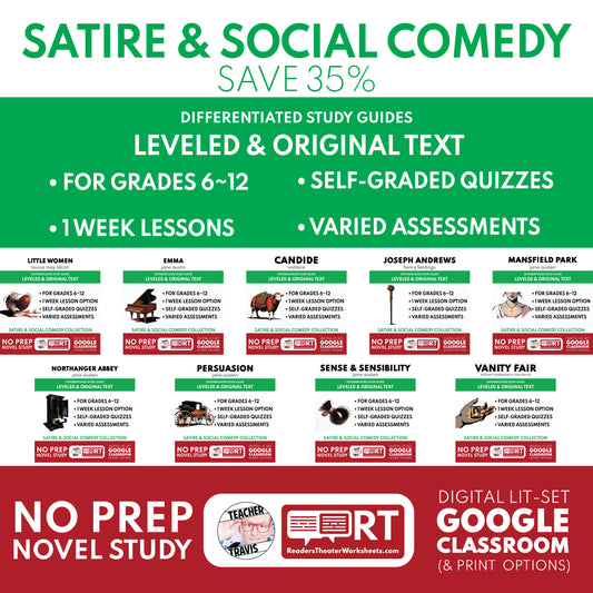 Satire & Social Comedy Study Guides Bundle classroom resource bundle cover