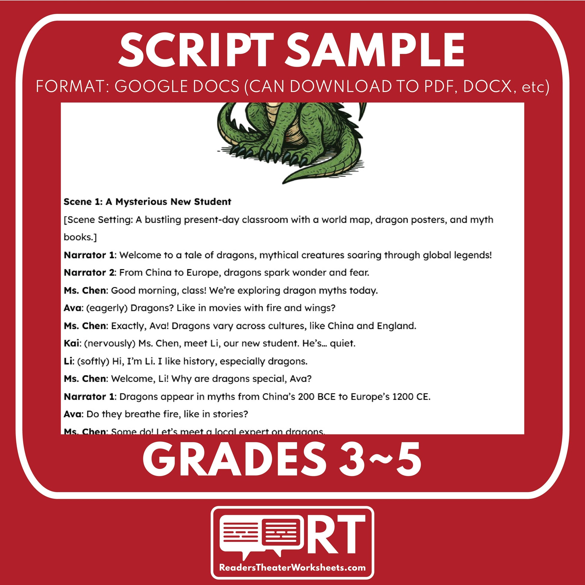 Dragons - Mythical Creatures | Readers Theater Script for Grades 3 to 5 - ["Grades 3-5","Mythical Creatures"]