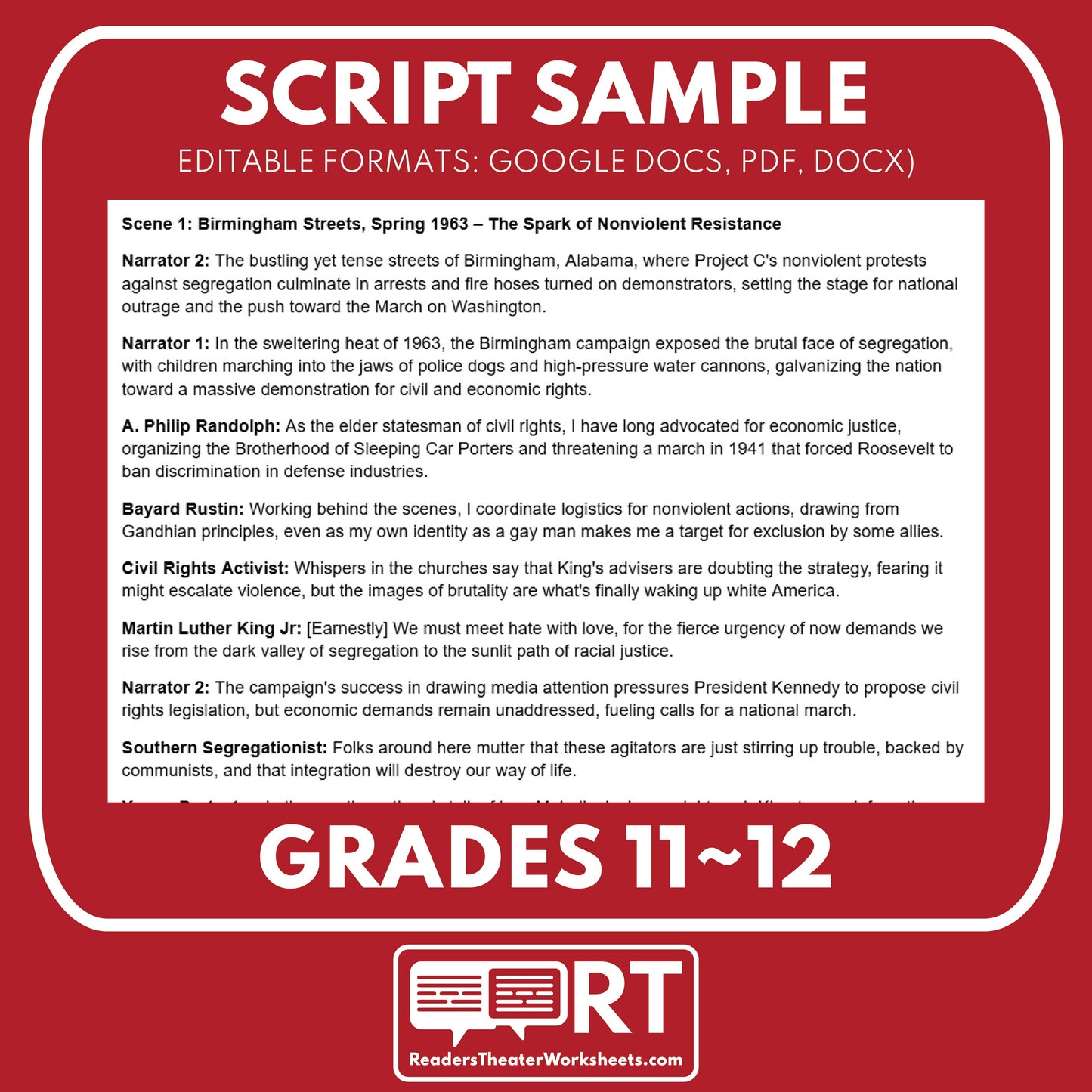 March on Washington & Malcolm X (1963–1960s) Readers Theater Script (Grades 11-12) - ["Grades 9-12","U.S. History - Cold War & Civil Rights"]