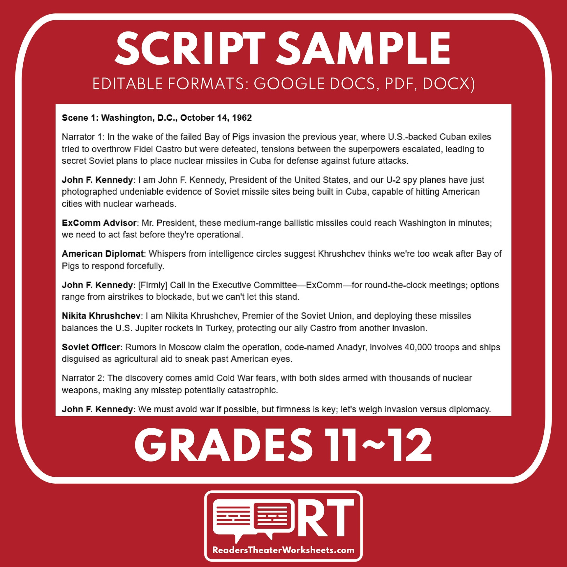The Cuban Missile Crisis (1962) Readers Theater Script (Grades 11-12) - ["Grades 9-12","U.S. History - Cold War & Civil Rights"]