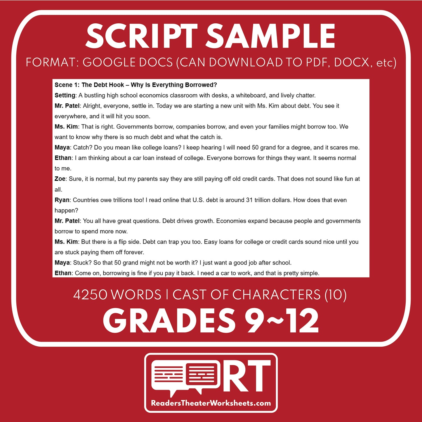 Government & Personal Debt Reader's Theater Script | ECON 101.5 Series - ["Econ 101.5","Economics","Grades 9-12"]