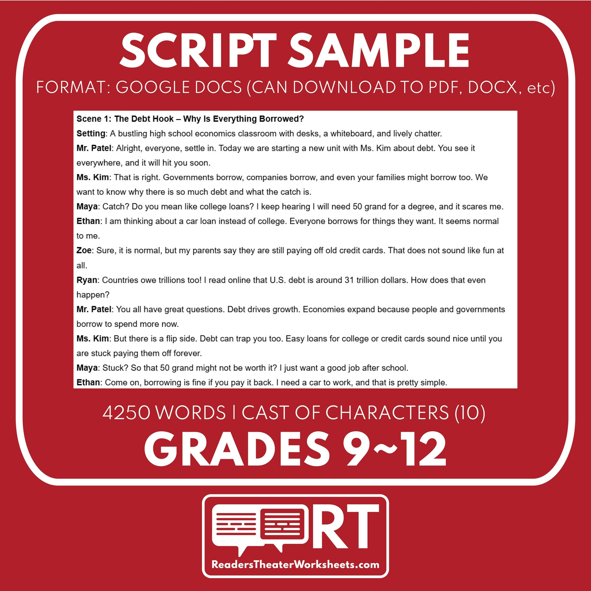 Government & Personal Debt Reader's Theater Script | ECON 101.5 Series - ["Econ 101.5","Economics","Grades 9-12"]