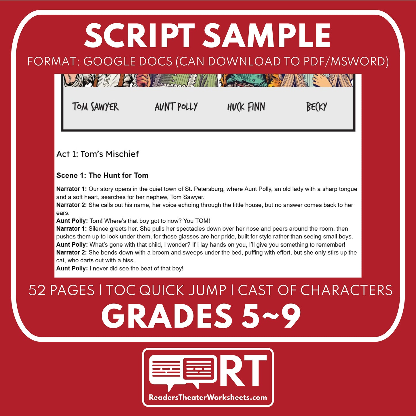 Adventures of Tom Sawyer Reader's Theater Script | Adapted from Mark Twain - ["Classical Literature","Grades 6-8"]