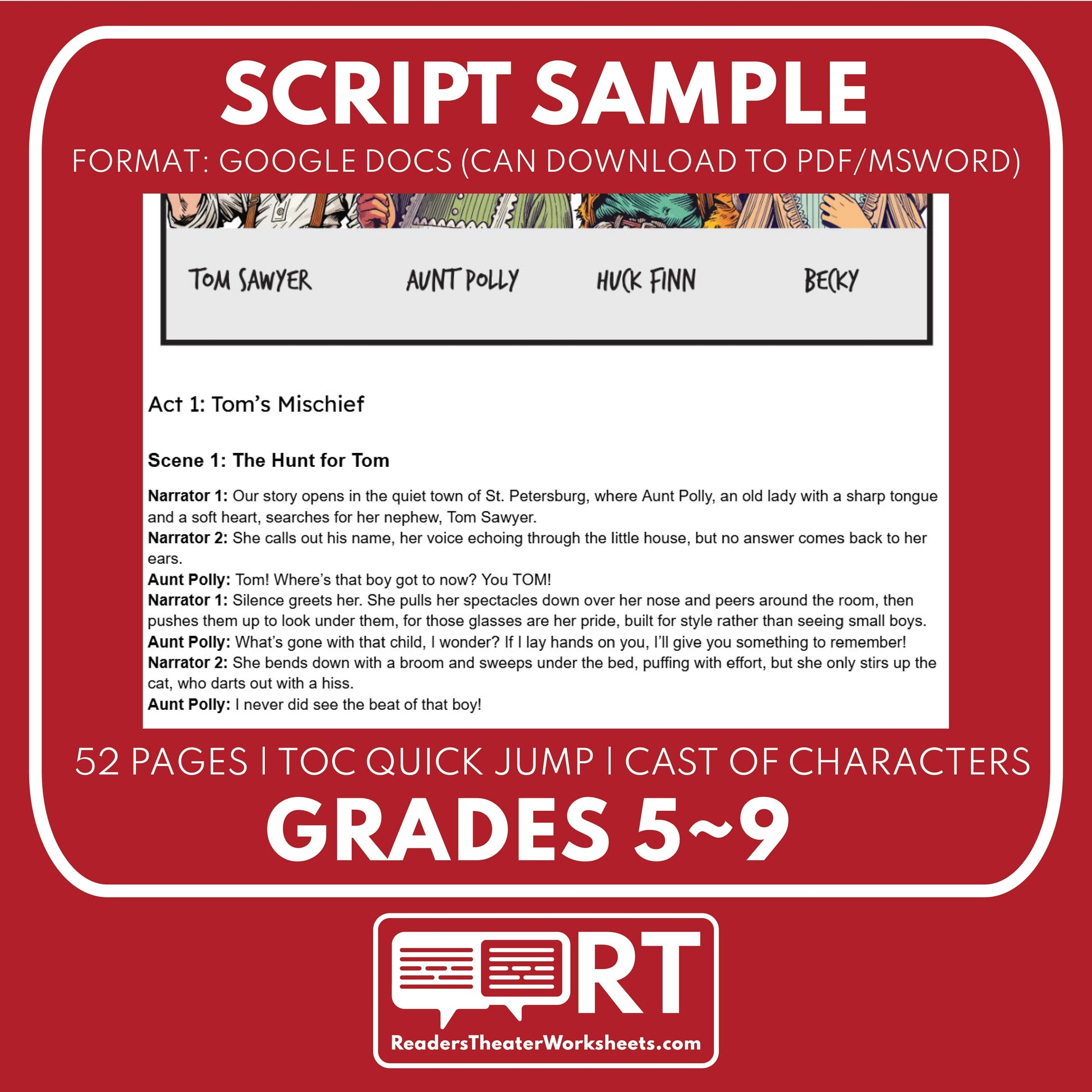 Adventures of Tom Sawyer Reader's Theater Script | Adapted from Mark Twain - ["Classical Literature","Grades 6-8"]