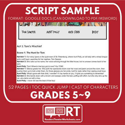Adventures of Tom Sawyer Reader's Theater Script | Adapted from Mark Twain - ["Classical Literature","Grades 6-8"]