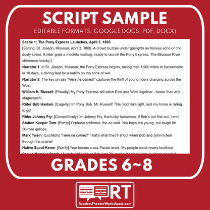 Pony Express Readers Theater Script | Grades 6‑8 - ["Grades 6-8","U.S. History - Westward Expansion (1801\u202f\u2013\u202f1861)"]