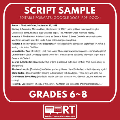 Battle of Antietam Readers Theater Script | Grades 6‑8 - ["Grades 6-8","U.S. History - Westward Expansion (1801\u202f\u2013\u202f1861)"]