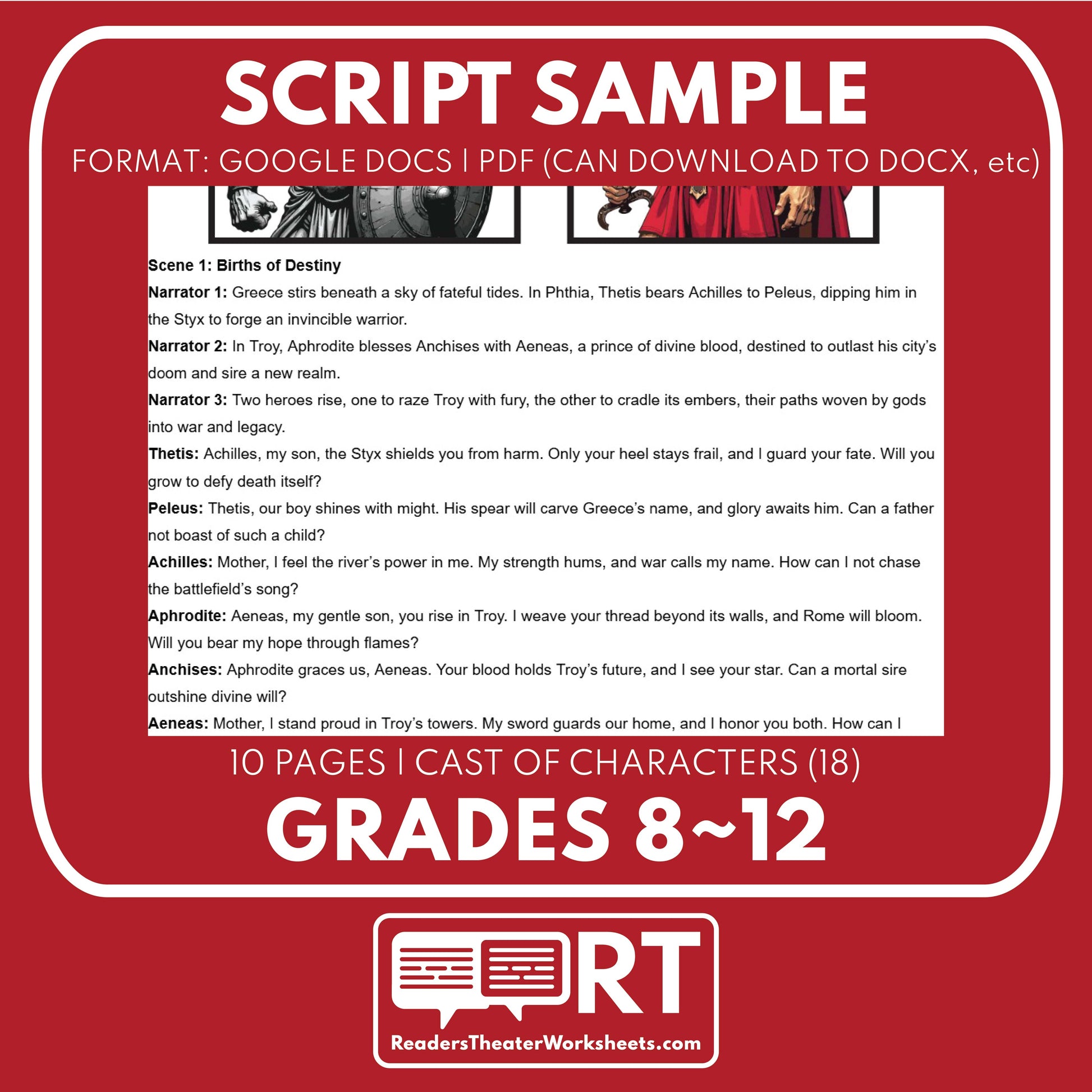 Achilles & Aeneas Reader's Theater Script | Demigods | Greek Mythology - ["Grades 6-8","Grades 9-12","Greek Demigods","Greek Mythology","Greek Mythology for Google Classroom"]