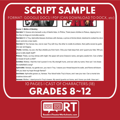 Achilles & Aeneas Reader's Theater Script | Demigods | Greek Mythology - ["Grades 6-8","Grades 9-12","Greek Demigods","Greek Mythology","Greek Mythology for Google Classroom"]
