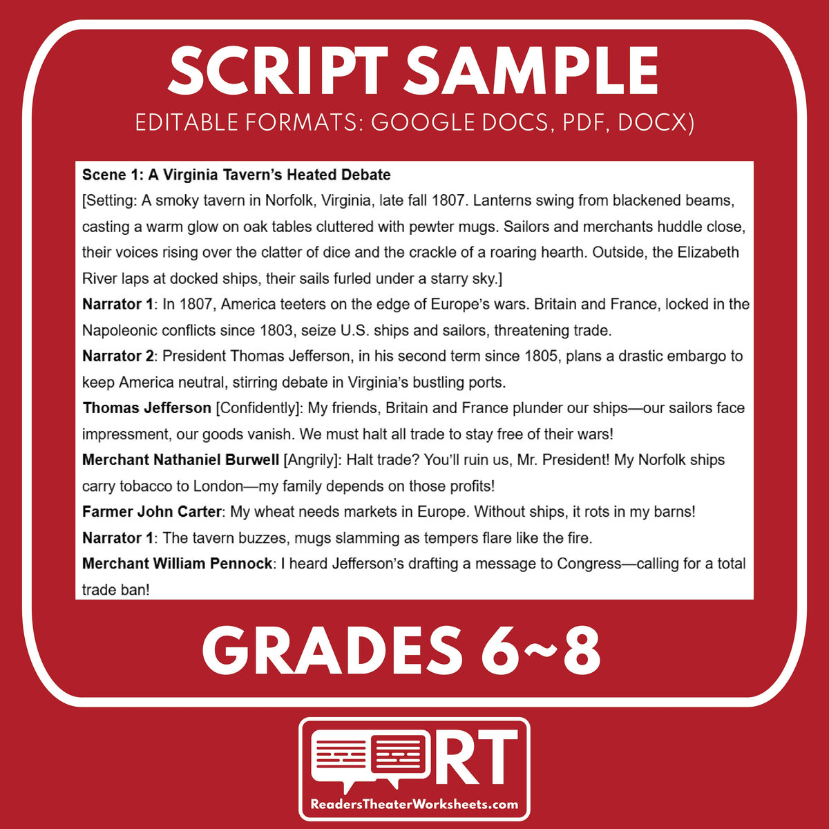 Embargoed Script Embargo Act of 1807 Readers Theater Script | Grades 6-8 – Reader's ...