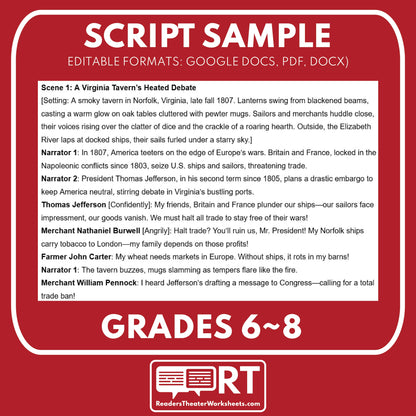 Embargo Act of 1807 Readers Theater Script | Grades 6-8 - ["Grades 6-8","U.S. History - Colonial America"]