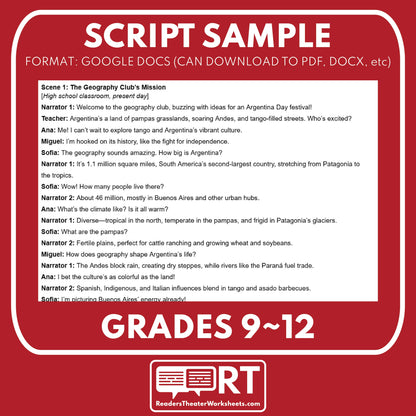 Argentina Readers Theater Script | Geography & Social Studies Class - ["Geography","Grades 6-8","Grades 9-12","Self-Graded Quiz"]