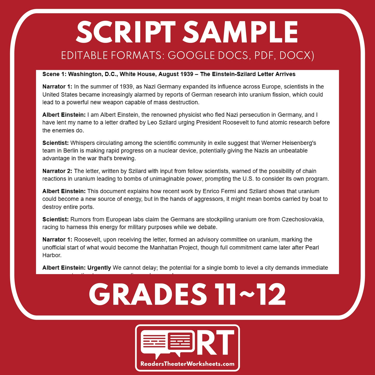 The Manhattan Project & End of WWII Readers Theater Script (Grades 11-12) - ["Grades 9-12","U.S. History - WWII"]