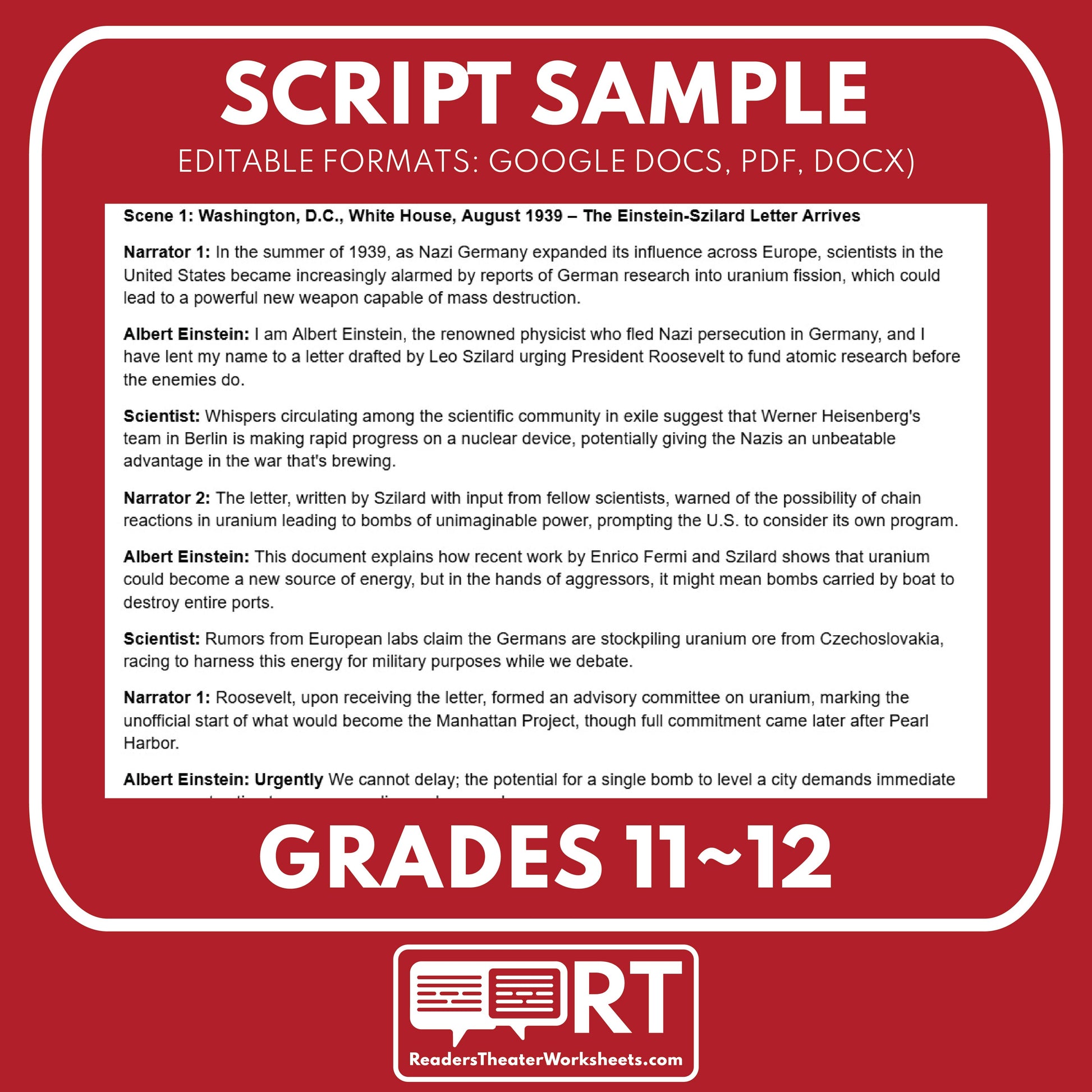 The Manhattan Project & End of WWII Readers Theater Script (Grades 11-12) - ["Grades 9-12","U.S. History - WWII"]