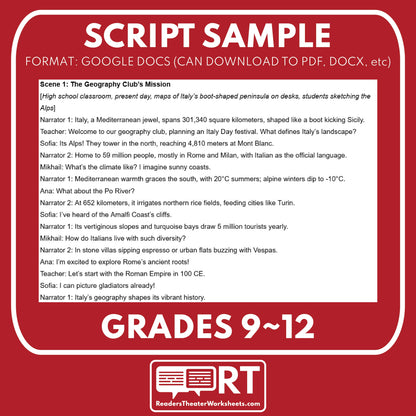 Italy Readers Theater Script | Geography & Social Studies Class - ["Geography","Grades 6-8","Grades 9-12","Self-Graded Quiz"]