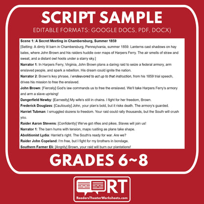 John Brown’s Raid on Harpers Ferry Readers Theater Script | Grades 6‑8 - ["Grades 6-8","U.S. History - Westward Expansion (1801\u202f\u2013\u202f1861)"]