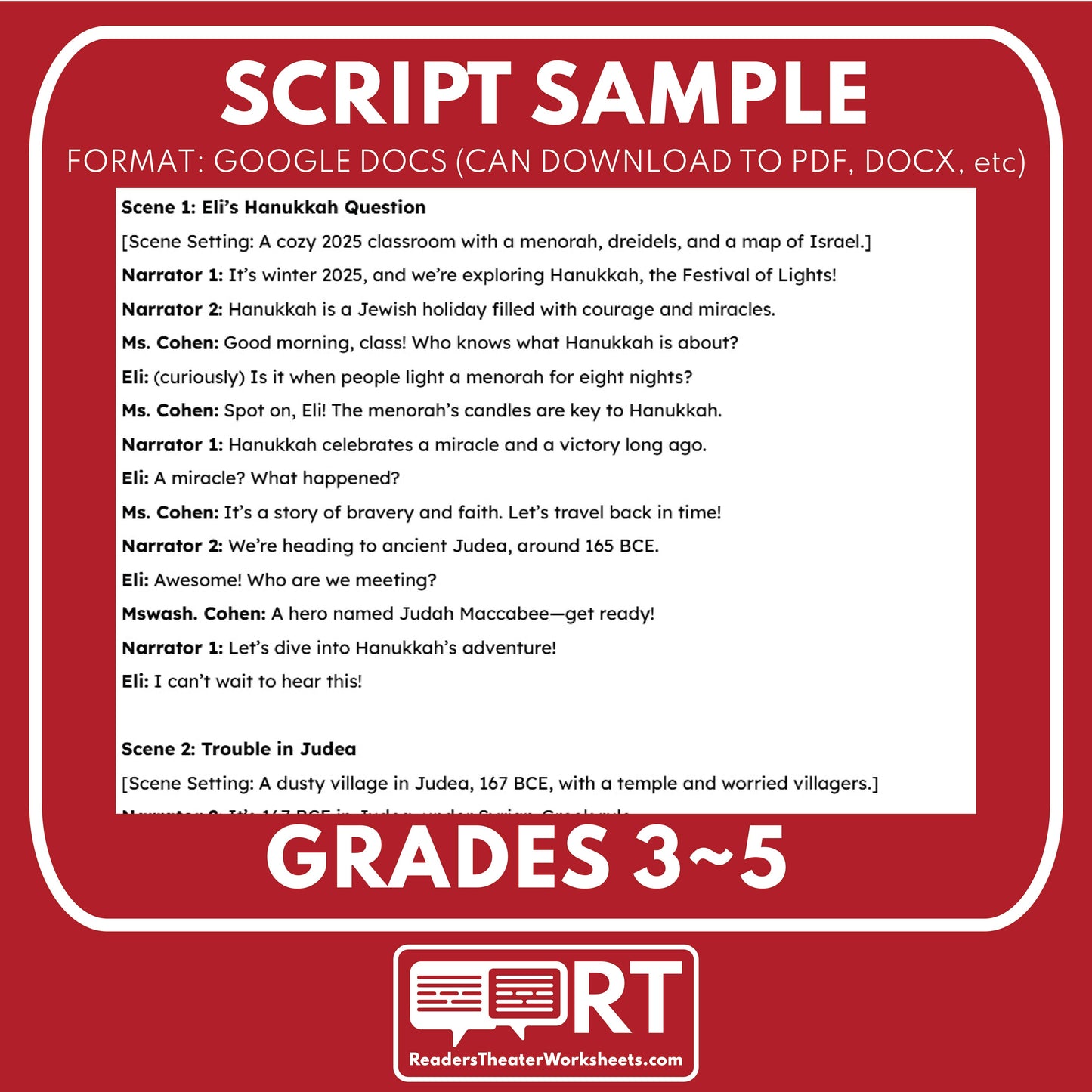Hanukkah Holiday Readers Theater Script for Grades 3 to 5 | Jewish Festival - ["Grades 3-5","Holidays Around the World","Small Groups"]
