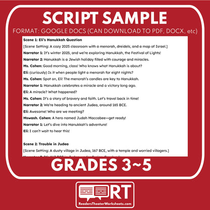 Hanukkah Holiday Readers Theater Script for Grades 3 to 5 | Jewish Festival - ["Grades 3-5","Holidays Around the World","Small Groups"]