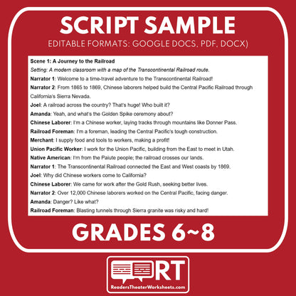 Transcontinental Railroad & Chinese Laborers Readers Theater Script | Grades 7-8 - ["CA State History","Grades 6-8","Readers Theater"]