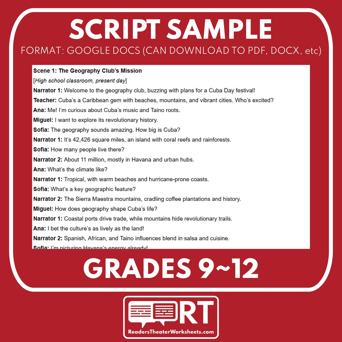Cuba Readers Theater Script | Geography & Social Studies Class - ["Geography","Grades 6-8","Grades 9-12","Self-Graded Quiz"]