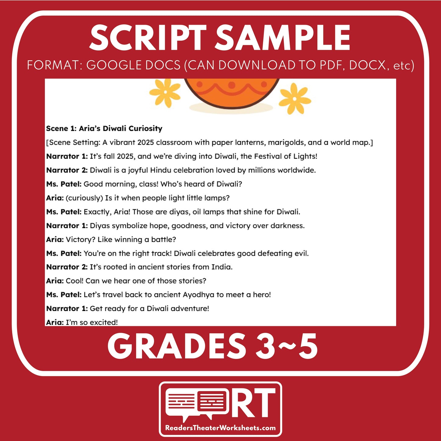 Diwali Hindu Holiday Readers Theater Script for Grades 3 to 5 - ["Grades 3-5","Holidays Around the World","Small Groups"]